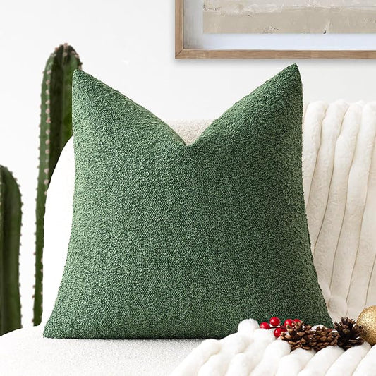 Foindtower Decorative Textured Boucle Throw Pillow Covers Accent Solid Pillow Cases Neutral Soft Cozy Couch Cushion Case for Chair Sofa Bedroom Living Room Home Decor 24 x 24 Inch,Hunter Green