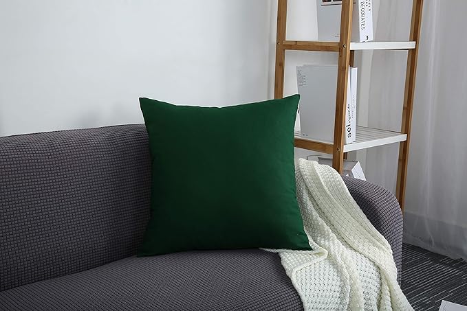 TangDepot Handmade Decorative Solid 100% Cotton Canvas Throw Pillow Covers/Pillow Shams, (28"x28", Deep Green)