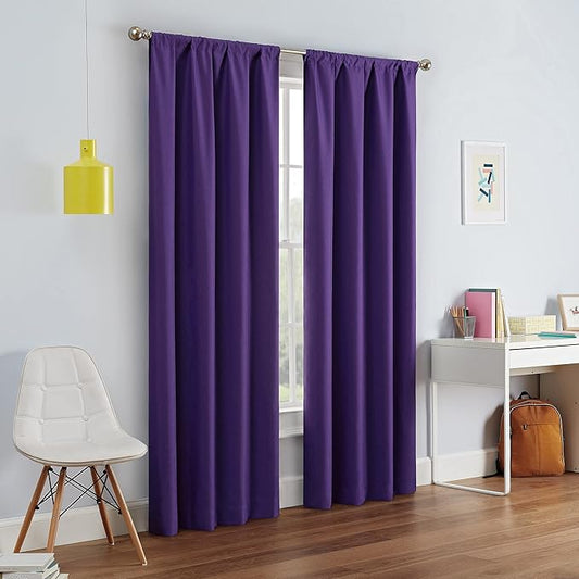 ECLIPSE Kendall Modern Blackout Thermal Rod Pocket Window Curtain for Bedroom or Living Room (1 Panel), 42" x 54", Purple