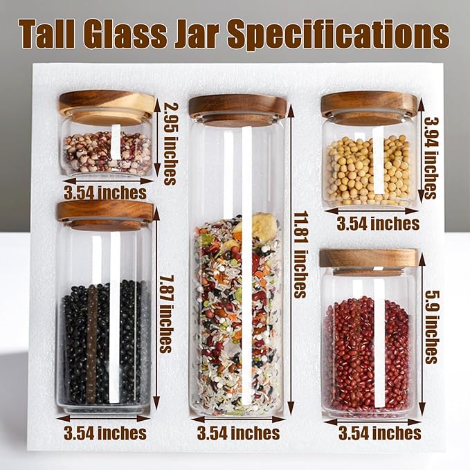 Viovian 10 OZ Glass Jar with Wooden Lid Clear Glass Coffee Storage Jars Airtight Kitchen Food Canister for Sugar Candy Cookie Spice Nuts Tea 300ML