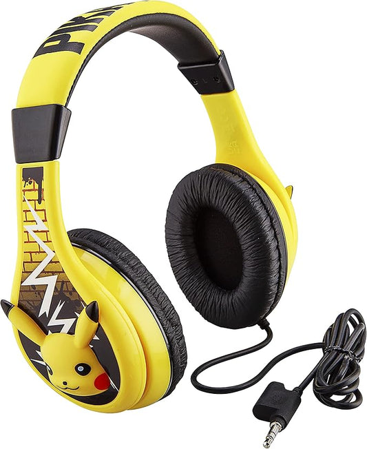 eKids Pokemon Pikachu Wired Kids Headphones, Adjustable, Stereo Sound, 3.5Mm Jack, Tangle-Free, Volume Control, Children's Headband On Ear for School Home, Travel
