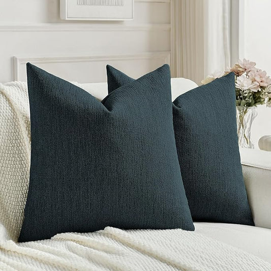 FUTEI Navy Blue Chenille Decorative Throw Pillow Covers 18x18 Inch Set of 2,Soft Cozy Faux Linen Textured Cushion Case,Farmhouse Home Decor for Couch Living Room