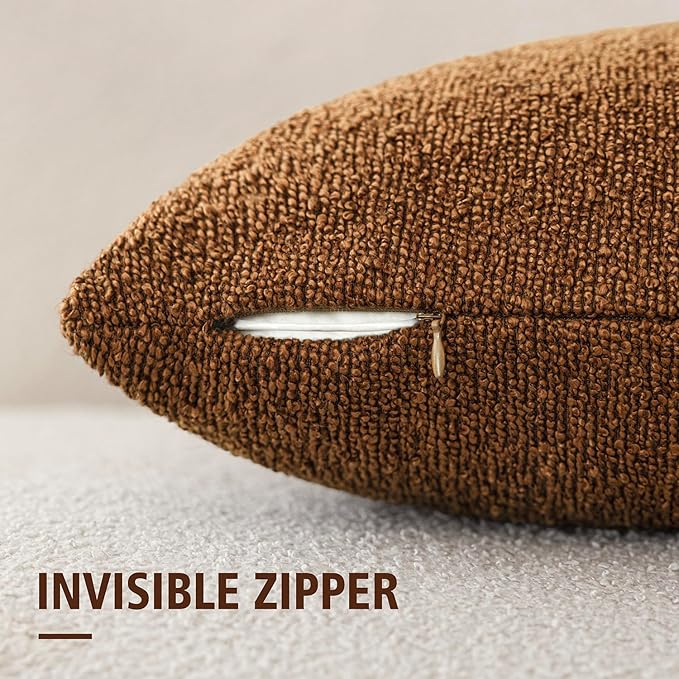 Foindtower Decorative Textured Boucle Throw Pillow Covers Accent Solid Pillow Cases Neutral Soft Cozy Couch Cushion Case for Chair Sofa Bedroom Living Room Home Decor 16x16 Inch,1PC,Hazel Brown
