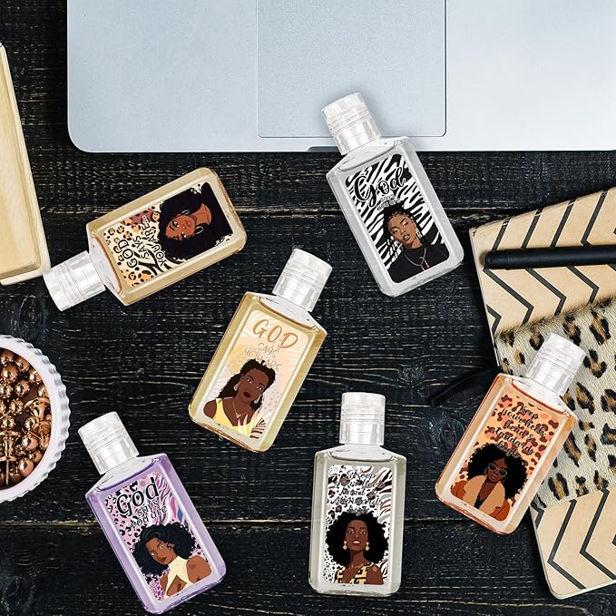 50Pcs Black African Women Mini Hand Sanitizer Bulk African American Christmas Gifts Small Hand Sanitizer for Guest 1fl oz Travel Size Hand Soap Gift for African Black Christmas Party Favor Supplies