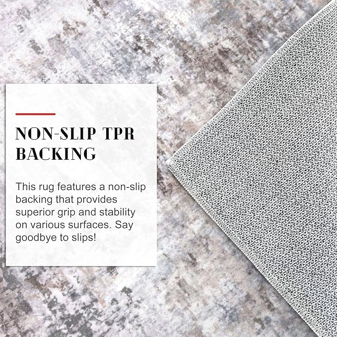 Modern Abstract 4x6 Living Room Washable Rug Non-Slip Soft Bedroom Area Rug Beige Grey Neutral Thin Print Faux Wool Floor Carpet Throw Rugs for Nursery Playroom Dining Room Indoor Office