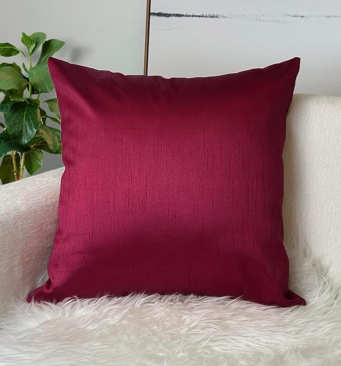 Aiking Home 26x26 Inches Faux Silk Square European Shams, Zipper Closure, Burgundy (Set of 2)