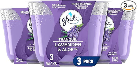 Glade Tranquil Lavender & Aloe 3-Wick Candle, 6.8 Oz, 3 Count