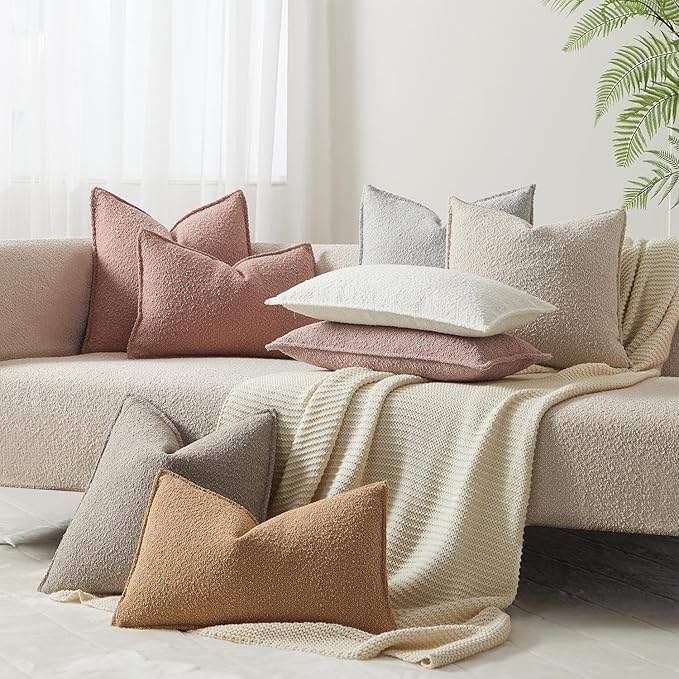 JUSPURBET 18x18 Throw Pillow Covers Set of 2 Decorative Pillow Covers for Couch Sofa Bed Cozy Boucle Textured Cushion Covers Cases with Invisible Zipper for Living Room Home Decor,Silver Grey