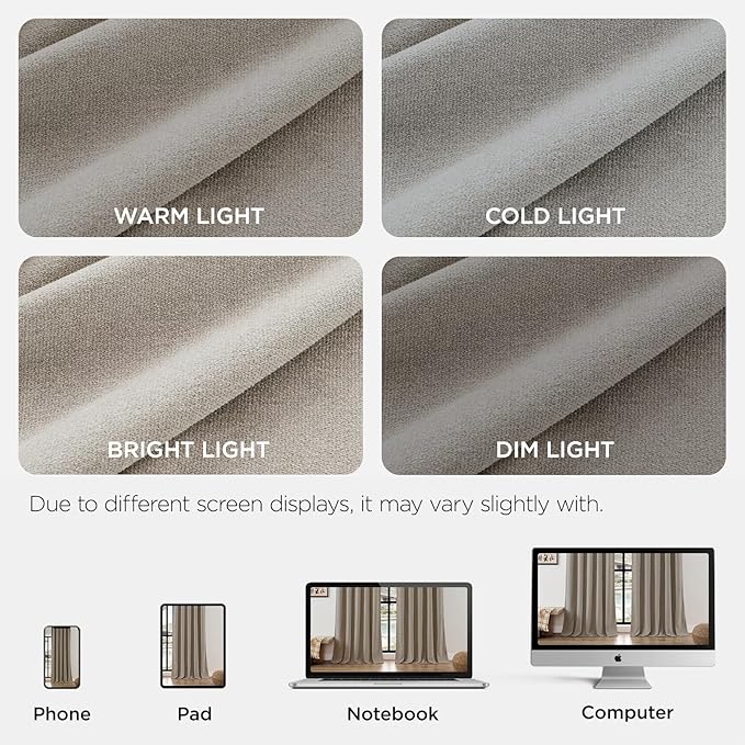 Joydeco Faux Linen Curtains 72 Inch Length 2 Panels Set, Light Filtering Curtains for Bedroom, 52 Inches Wide Living Room Drapes with Rod Pockets (52x72 inch, Birch)