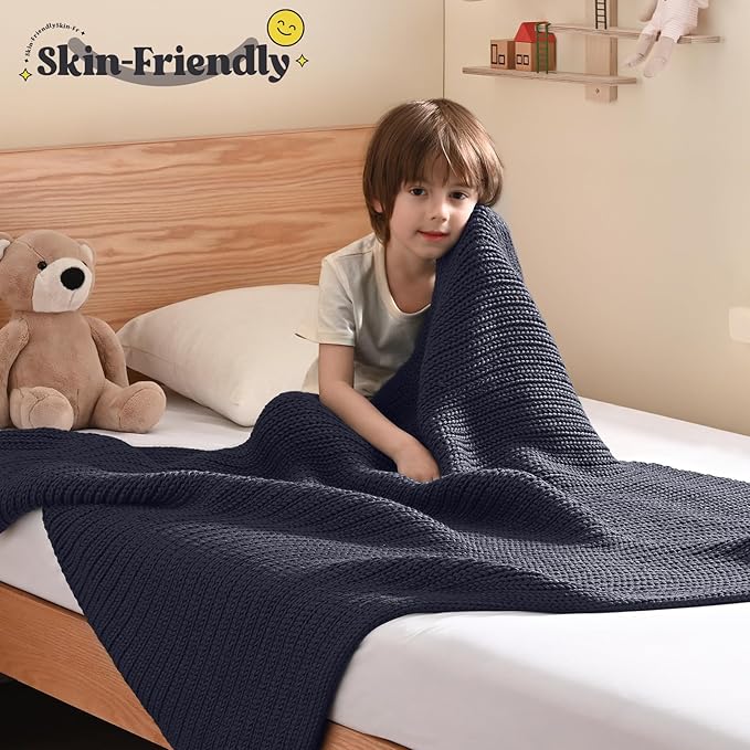 Guohaoi Knitted Weighted Blanket Kids (Dark Grey 40"x60" 7lbs) No Beads Cooling Heavy Blanket, Home Decor Breathable Chunky Knit Throw Blanket for All-Season Use