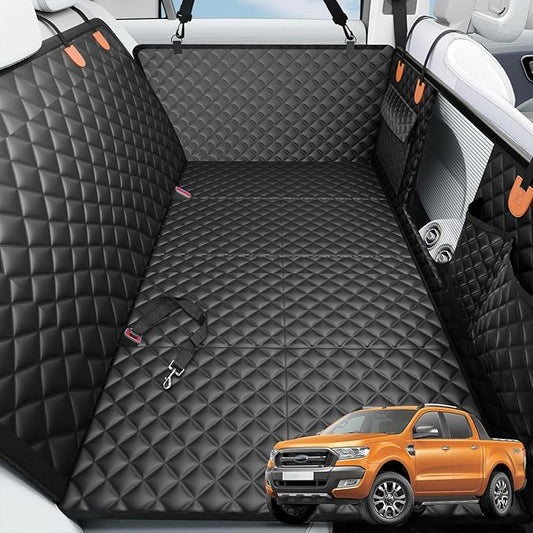 Truck Dog Seat Cover for Back Seat, Hard Bottom Waterproof Truck Back Seat Extender for Multi Dogs,Dog Hammock for Crew Cab Trucks,Pet Seat Cover for Back Seat Holds 400lbs with Mesh Window & Pocket