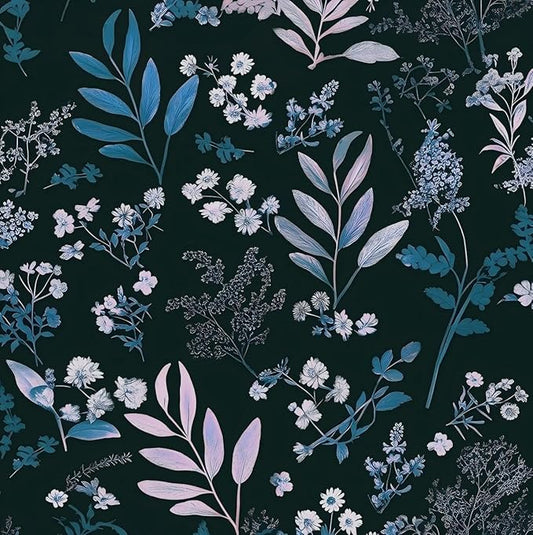 Vintage Blue Wallpaper Peel and Stick Dark Pink Floral Wallpaper 17.5'' x 118'' Dark Blue Leaf Contact Paper Vinyl Waterproof Self Adhesive Boho Botanical Wall Paper for Bedroom Cabinet Décor