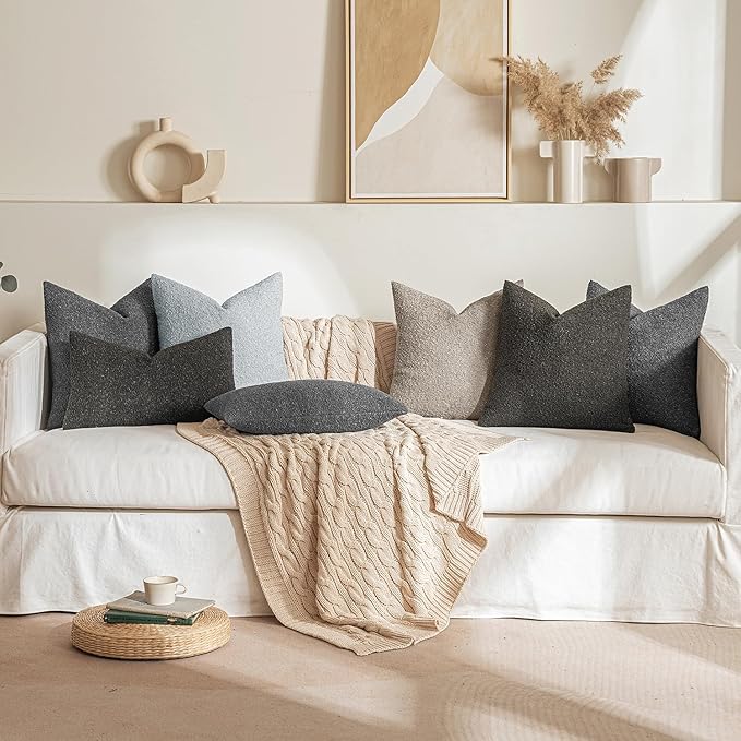 MIULEE 18x18 Inch Decorative Pillow Covers for Couch Bed Set of 2 Textured Boucle Neutral Winter Throw Pillows Dark Coffee Accent Solid Cushion Pillowcases Sofa Livingroom Home Decor