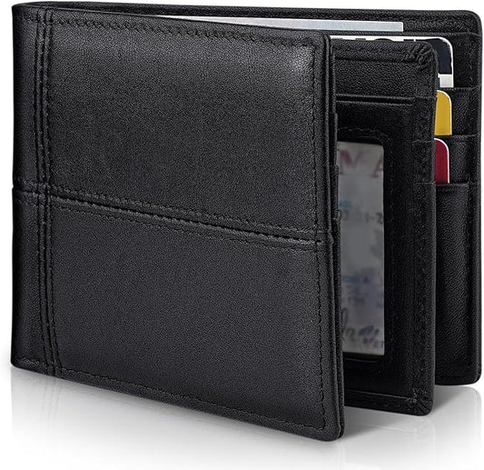 Artpaxy Mens Wallet Bifold Genuine Leather RFID Blocking Wallet for Men with 1 ID Window 13 Card Holders 2 cash pockets 1 Gift Box