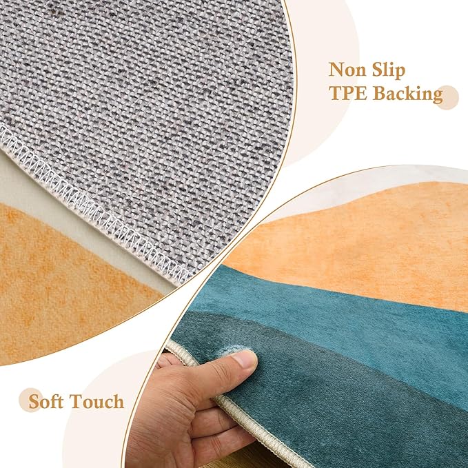 6 ft Abstract Round Rugs for Bedroom, Washable Non-Slip Circle Rug, Soft Colorful Low-Pile Floor Mat, Chic Faux Wool Large Rug, Indoor Throw Rugs for Living Room, Kidsroom
