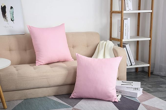 TangDepot Handmade Decorative Solid 100% Cotton Canvas Throw Pillow Covers/Pillow Shams, (26"x26", Salmon Pink)