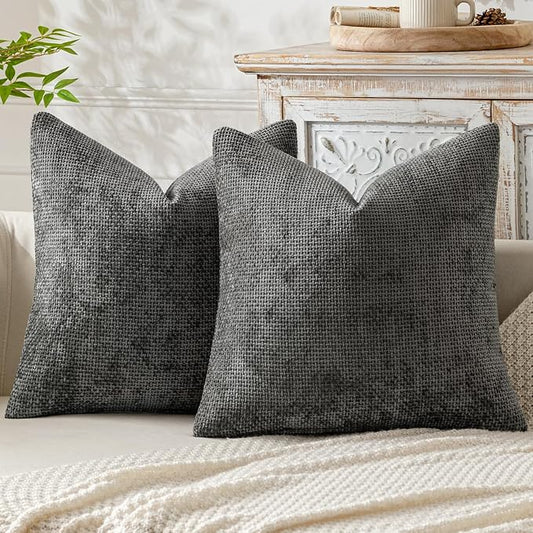 MIULEE Pack of 2 Couch Throw Pillow Covers 16x16 Inch Dark Gray Modern Boho Accent Decorative Pillow Covers Soft Chenille Farmhouse Cushion Covers for Home Decor Bed Sofa Living Room