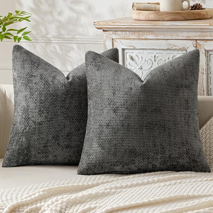 MIULEE Pack of 2 Couch Throw Pillow Covers 20x20 Inch Dark Gray Modern Boho Accent Decorative Pillow Covers Soft Chenille Farmhouse Cushion Covers for Home Decor Bed Sofa Living Room