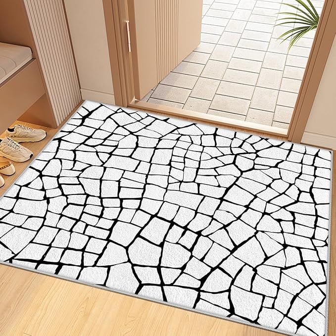 Black and White Area Rug, Abstract Rug, Contemporary Minimalist Rugs, Geometric Cracks Area Rugs, Modern Geometric Carpet for Living Room, Washable Non Slip Home Decor Mat 6x8