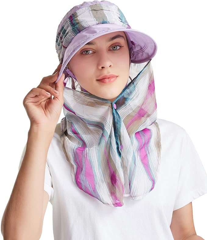 icolor Women Sun Hats UPF 50 Sun Protection Hat Summer Outdoor Neck Shield Flap Visor Hat Ponytail Hats Wide Brim Beach Hat