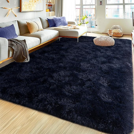Ultra Fluffy Rug for Living Room Bedroom, 5x7 Fuzzy Large Area Rug for Living Room, Plush Soft Shag Carpet for Girl Boy Kids, Non Slip Rug Modern Indoor Home Decor Aesthetic, Dark Blue