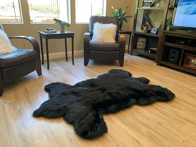 LAMBZY Faux Sheepskin Super Soft Hypoallergenic Silky Shag Bear Rug for Living Room, Kids Room, Sofa (4'x6', Black)