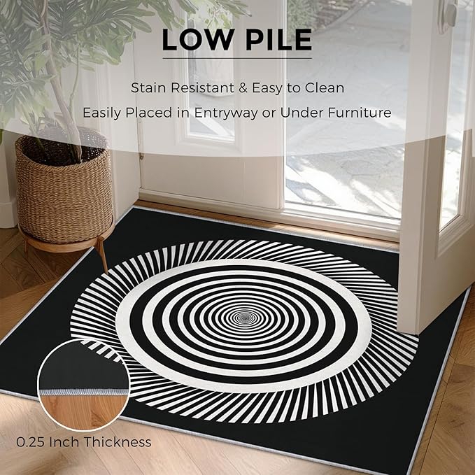 Black and White Circle Rugs for Home Decor, 8x10 ft, Abstract Op Art Area Rugs for Living Room, Soft Non Slip Washable Modern Geometric Carpet Bedroom Decorations Dt-Ghf-31
