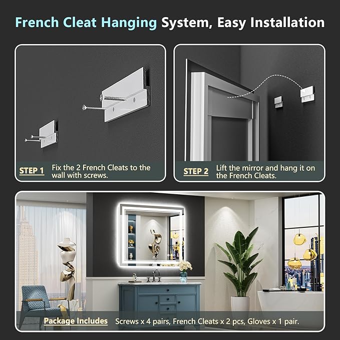 40x36 LED Bathroom Mirror with Lights, Backlit & Front Lit, Anti-Fog Lighted Vanity Mirror for Bathroom Wall, 3 Colors, Dimmable, Memory, Shatter-Proof, HD Tempered Glass, Horizontal/Vertical