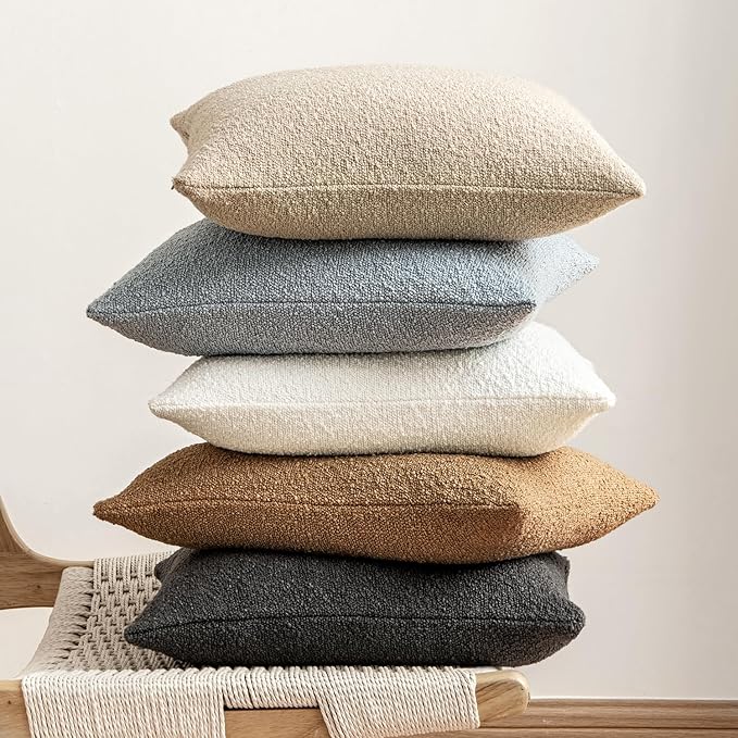 MIULEE 20x20 Inch Decorative Pillow Covers for Couch Bed Set of 2 Textured Boucle Neutral Winter Throw Pillows Christmas White Accent Solid Cushion Pillowcases Sofa Livingroom Home Decor