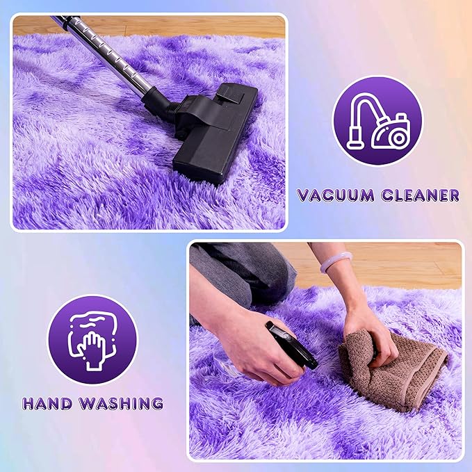 Small Rugs for Bedroom, Fuzzy Throw Rug for Living Room Dorm, Soft Fluffy Bedroom Rug, Non Slip Shag Rugs, Modern Indoor Home Decor Aesthetic, 2x3 Feet, Tie-Dyed Purple
