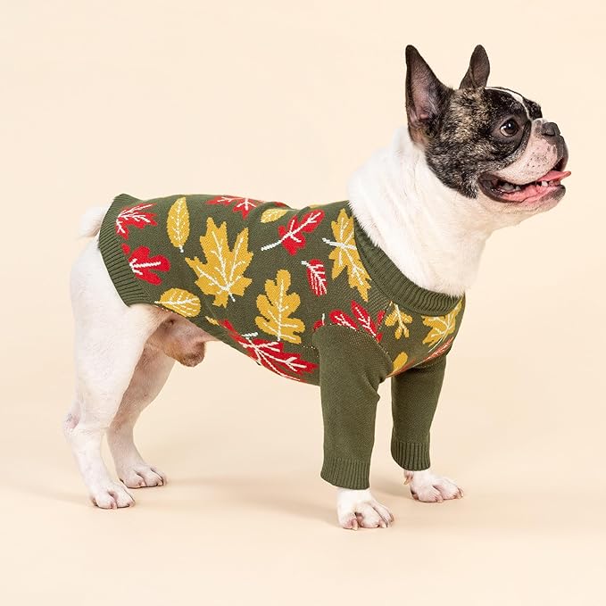Fitwarm Maple Dog Sweater, Thermal Dog Winter Clothes for Small Dogs Boy Girl, Fall Pet Outfit, Red, Yellow, White, Olive Green, Large