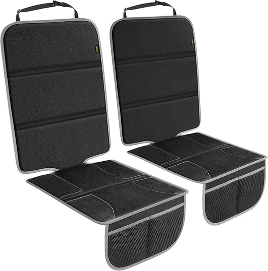 PIDO Car Seat Protector for Child Carseat with Thick Padding and Waterproof Fabric, 2 Pack Seat Cover Mat for Car Leather Upholstery (Black/Gray)