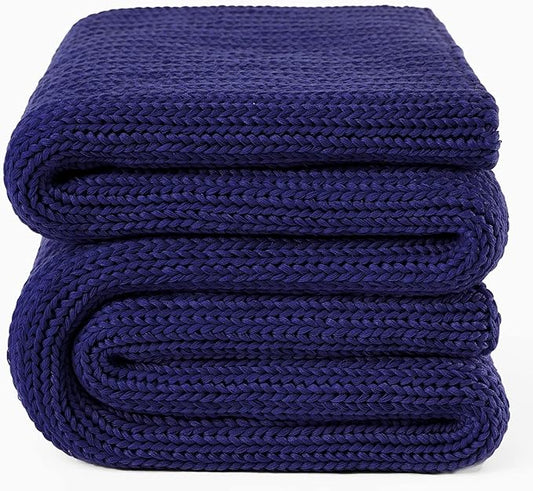 Guohaoi Knitted Weighted Blanket for Adults (Blue 60"x80" 17lbs) No Beads Cooling Throw Blanket for Hot Sleepers, Home Decor Breathable Chunky Knit Heavy Blanket Use on Queen/King Size Bed