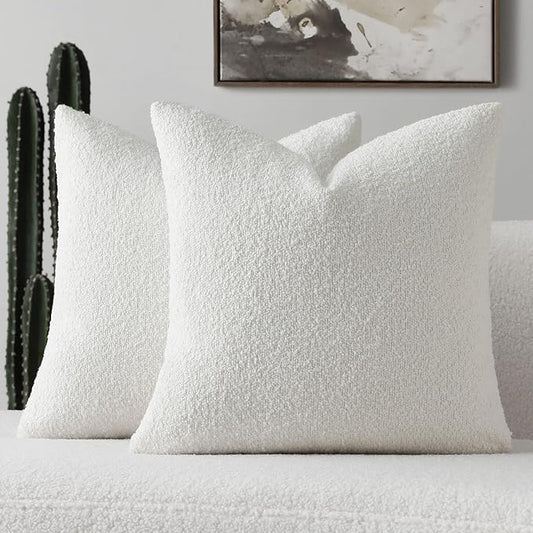 FUTEI Christmas Pack of 2 White Decorative Throw Pillow Covers 24x24 Inch Soft Cozy Solid Boucle Textured European Cushion Case,Modern Home Decor for Couch Bed Living Room