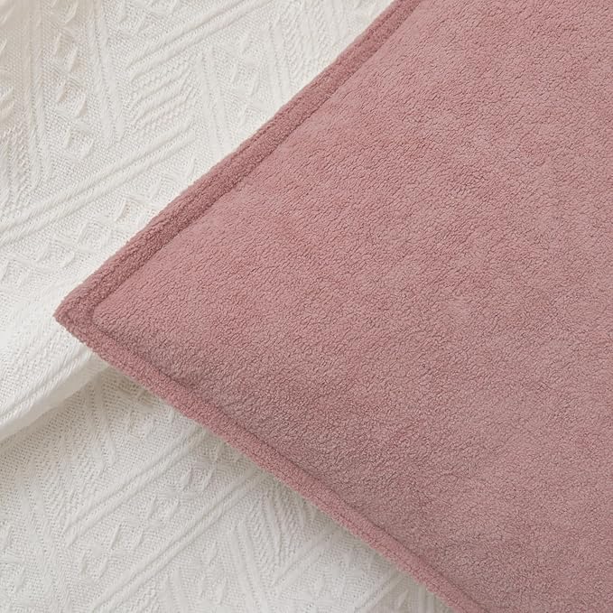 Kevin Textile Valentines Day Decorative Pillow Covers Plush Pink 18x18 Inch Pack of 2 Waterproof Soft Boucle Textured Throw Pillowcases Elegant Accent Pillows for Couch Sofa Chair Bed Home