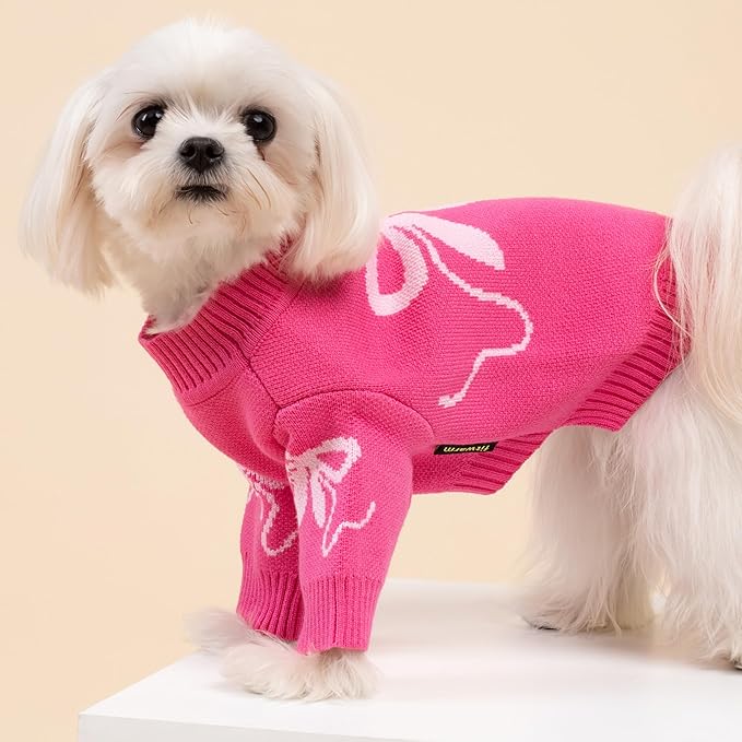 Fitwarm Bowknot Valentines Dog Sweater, Thermal Dog Winter Clothes for Small Dogs Girl, Charming Dog Valentines Outfit, Doggy Pullover Jumper, Holiday Pet Apparel, Pink, XXL