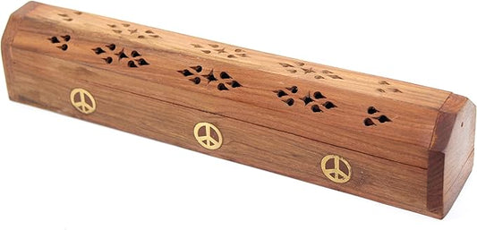 Govinda Wooden Coffin Incense Burner - 12" (Peace)