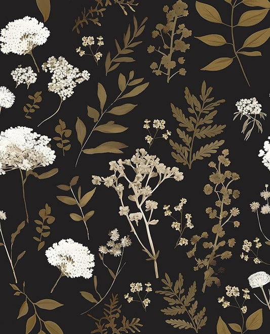 Dark Floral Wallpaper Peel and Stick Boho Wallpaper 17.5in x 393in Vintage Leaf Contact Paper Vinyl Waterproof Self Adhesive Leaf Botanical Wall Paper for Bedroom Walls Kitchen Cabinet