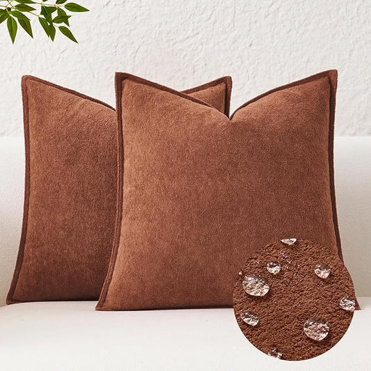 Kevin Textile Waterproof Decorative Pillow Covers Rust 22x22 Inch Pack of 2 Soft Boucle Textured Euro Pillowcases Elegant Accent Pillows for Couch Sofa Chair Bed Home Decor Indoor Outdoor