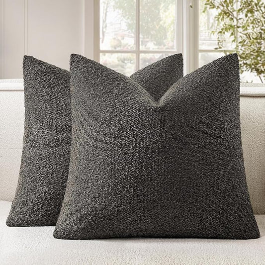 Woaboy Pack of 2 20x20 Inch Decorative Boucle Throw Pillow Covers Textured Square Pillowcaes Accent Solid Cozy Soft Cushion Covers Home Decor for Sofa Couch Living Room Home Decor,Charcoal