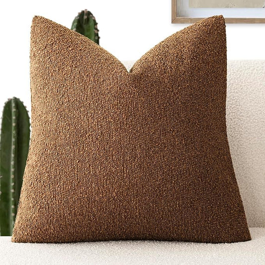 Foindtower Decorative Textured Boucle Throw Pillow Covers Accent Solid Pillow Cases Neutral Soft Cozy Couch Cushion Case for Chair Sofa Bedroom Living Room Home Decor 26x26 Inch,1PC,Hazel Brown