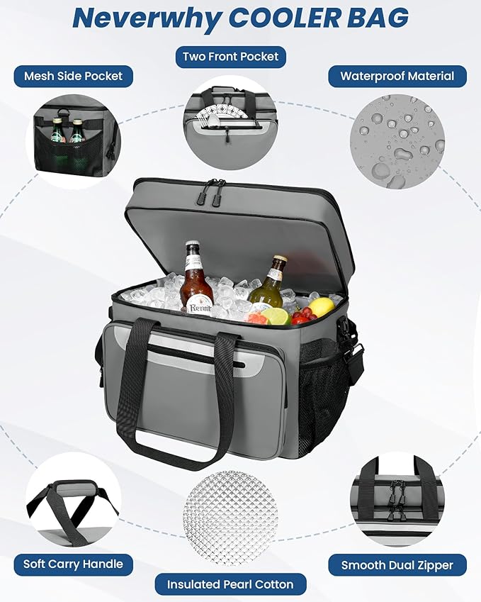 Cooler Bag for Camping, Portable Waterproof Cooler Bags, 32L Insulated Lunch Bag for Picnic, Beach, Trip