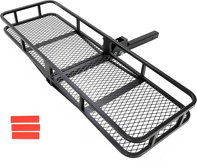 KUAFU 60"x19.5"x5.5" Folding Hitch Mount Cargo Carrier Rear Luggage Basket Fit 2" Receiver for Van, SUV, Truck, Trailer, Car Fold Up Trailer Tow Hitch Cargo Rack 550LBS Capacity