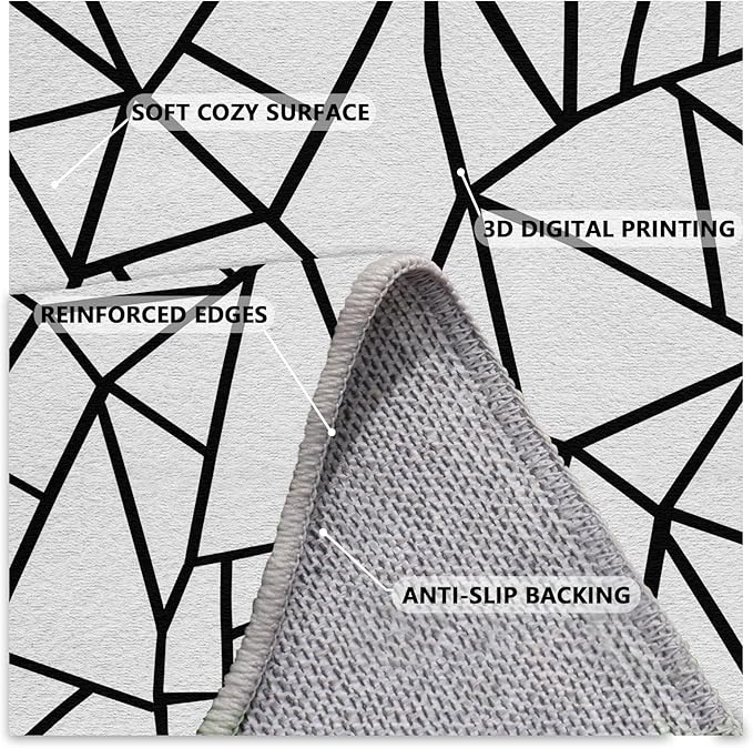 White and Black Rug - Black and White Rug, Area Rugs 5x8, Modern Abstract Rugs for Living Room Bedroom, Irregular Polygon Geometric Carpet Washable Non Slip Home Decor