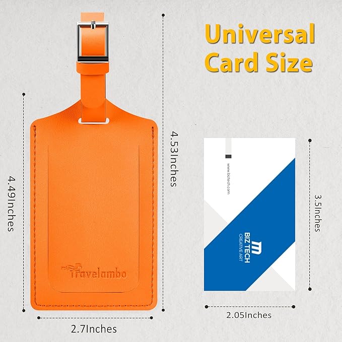 Travelambo 20 Pack Luggage Tags Faux Leather for Suitcases Travel Bag Labels with Protection Cover ID (Orange)