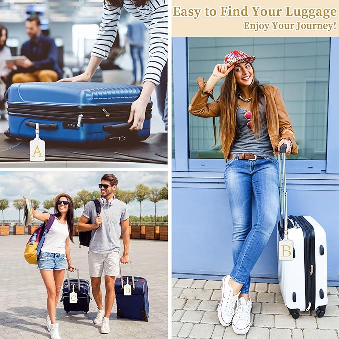 Personalized Initial Luggage Tags for Suitcase TSA Approved, White Leather Cute Luggage Tag with Privacy Cover Name Card, Embroidered Custom Luggage Tags Travel Baggage Tags Gifts for Women Kids(E)