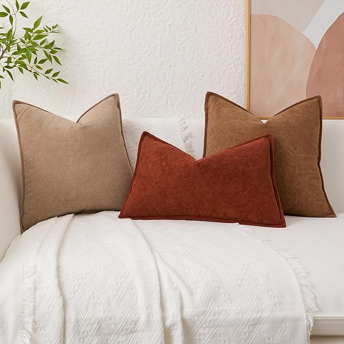 Kevin Textile Fall Waterproof Decorative Pillow Covers Burnt Brick 16x16 Inch Pack of 2 Soft Boucle Textured Throw Pillowcases Elegant Accent Pillows for Couch Sofa Chair Bed Home Decor Indoor Outdoor