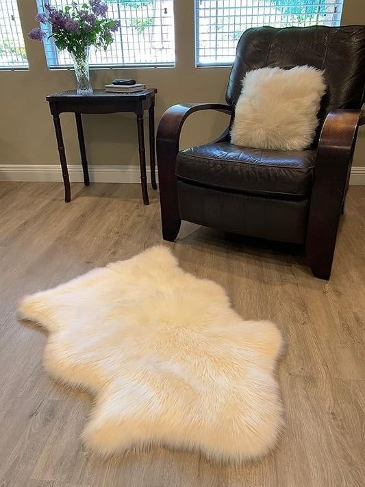 LAMBZY Faux Sheepskin Super Soft Hypoallergenic Silky Shag Rug for Living Room, Kids Room, Sofa (Single 2'x3', Cream)