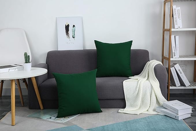 TangDepot Set of 2 Handmade Decorative Solid 100% Cotton Canvas Throw Pillow Covers/Cushion Covers, 45 Colors Available - (16"x16" 2 Pieces, Deep Green)