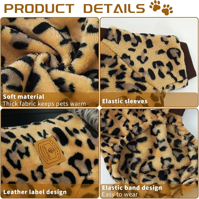 XPUDAC Dog Sweater Leopard Fleece Dog Pajamas for Small Medium Dogs Girl Boy Pet Winter Clothes for Winter Christmas(Medium)